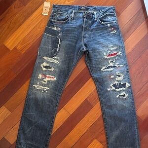 Polo by Ralph Lauren Distressed Denim Jeans: Patchwork and Embroidered NWT 33x32